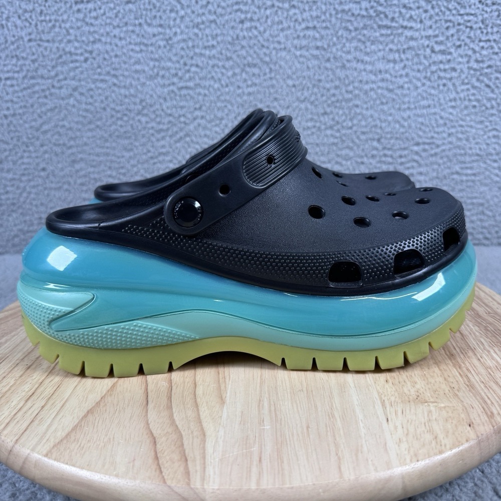 Crocs Mega Crush Size Mens 8 Womens 10 Black Teal Clogs Platform Slip On Shoes